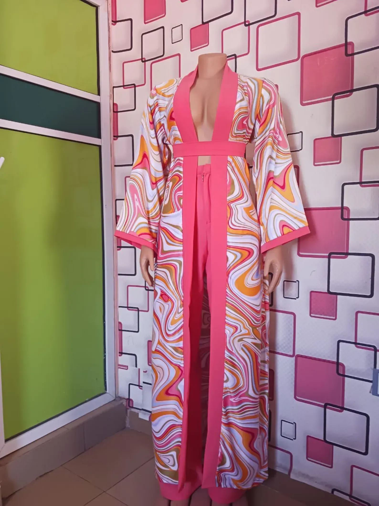 Heavenly Print Lapel Dress - Pink