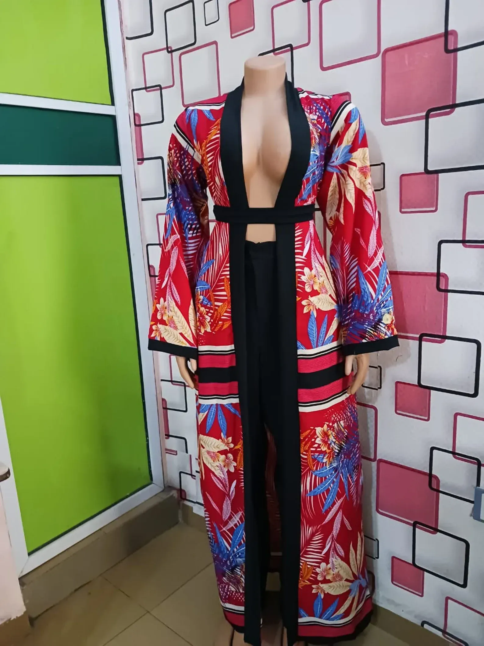 Heavenly Printed Lapel Dress - Red