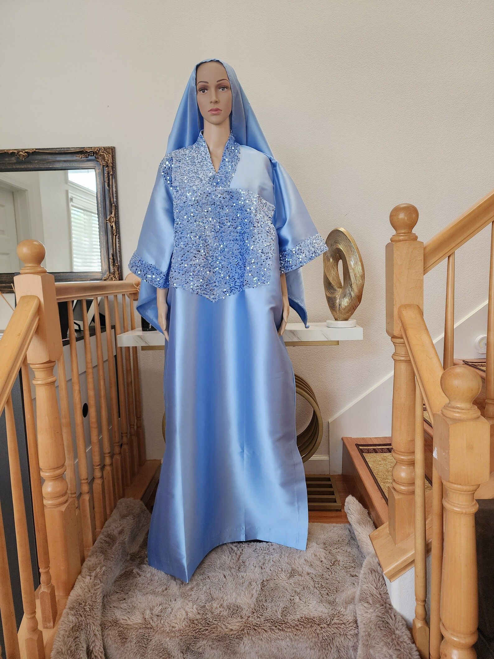 Luxury Embellished Blue Satin Gown