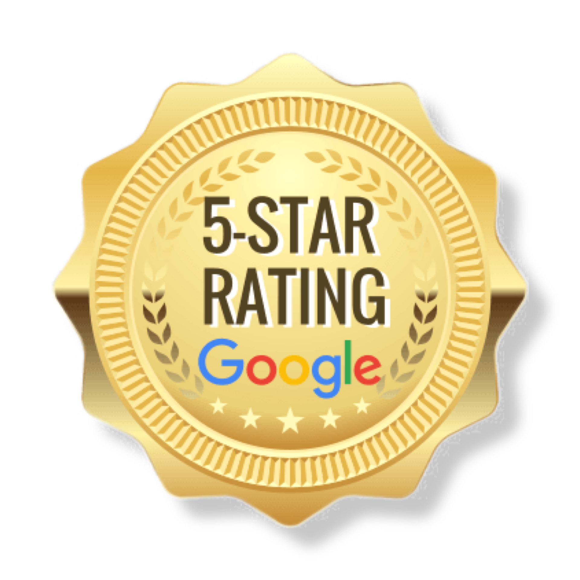 A gold, star-shaped badge with the text 