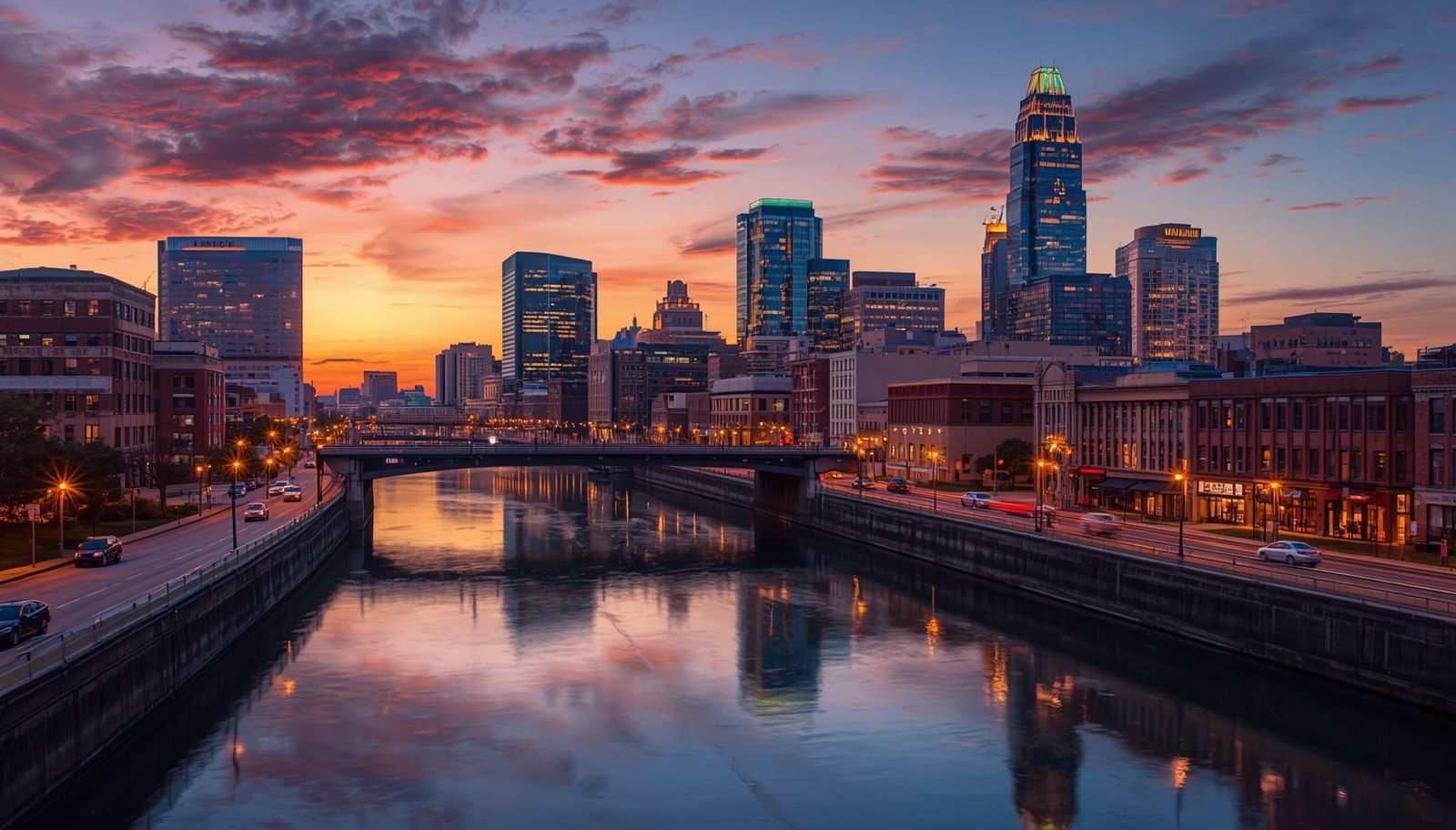 Downtown skyline along the Rock River for people moving to Rockford, IL