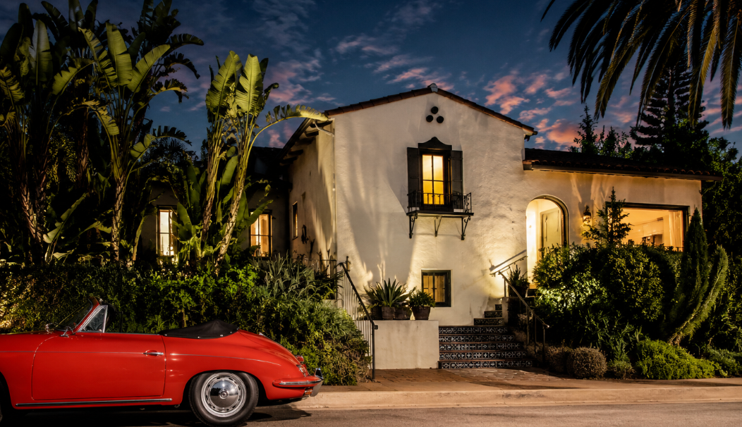California home at dusk