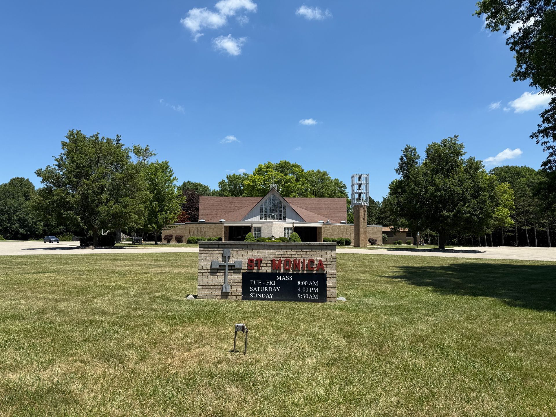 A church with a sign that reads
