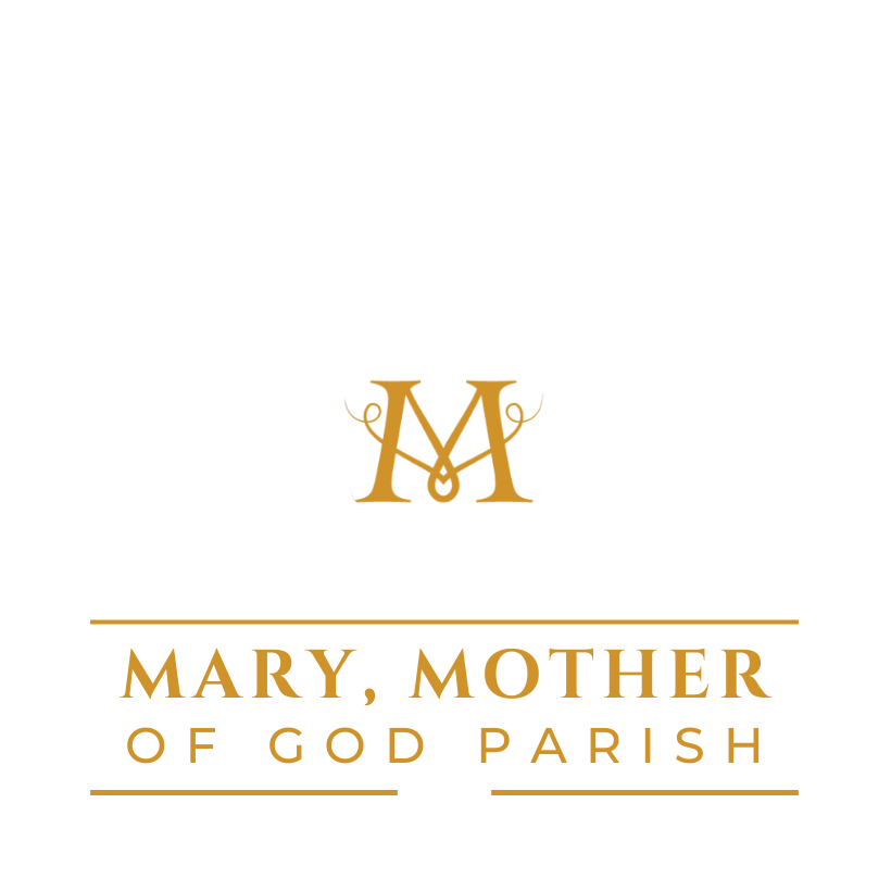 Logo for Mary, Mother of God Parish; gold