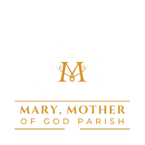 Logo for Mary, Mother of God Parish; gold