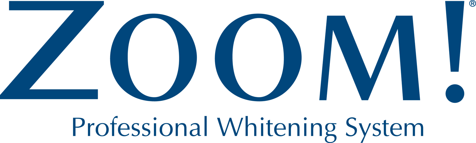 Zoom! Professional Whitening System logo in blue text on a white background.