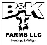 B&K Farms LLC logo with cow silhouette and “Hastings, Michigan” text