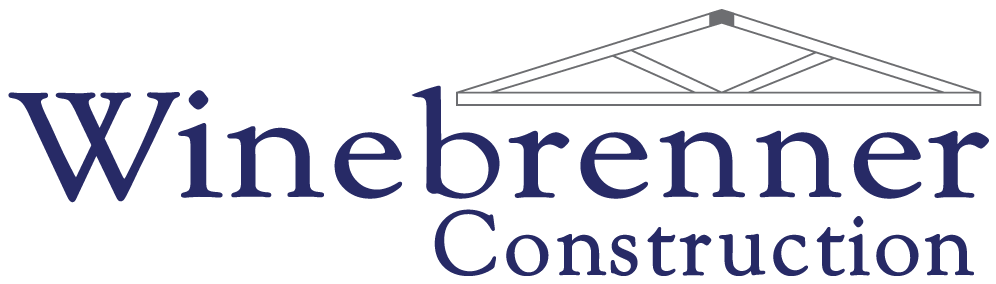 Winebrenner Construction logo with blue text and a roof line graphic above it