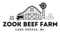 A black and white logo for zook beef farm in lake odessa mi