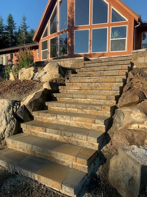 A set of stairs leading up to a house