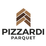 Logo PIZZARDI PARQUET con un motivo geometrico in legno marrone su sfondo bianco