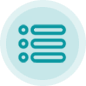 Um ícone azul com três linhas em um círculo em um fundo branco.