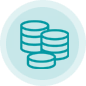 Uma pilha de moedas em um círculo azul sobre um fundo branco.