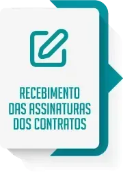 Um ícone azul e branco com as palavras recebimento das assinaturas dos contratos escritas nele.