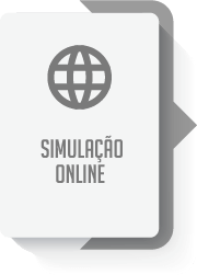 Um papel branco com um ícone de globo e as palavras simulacao online escritas nele.