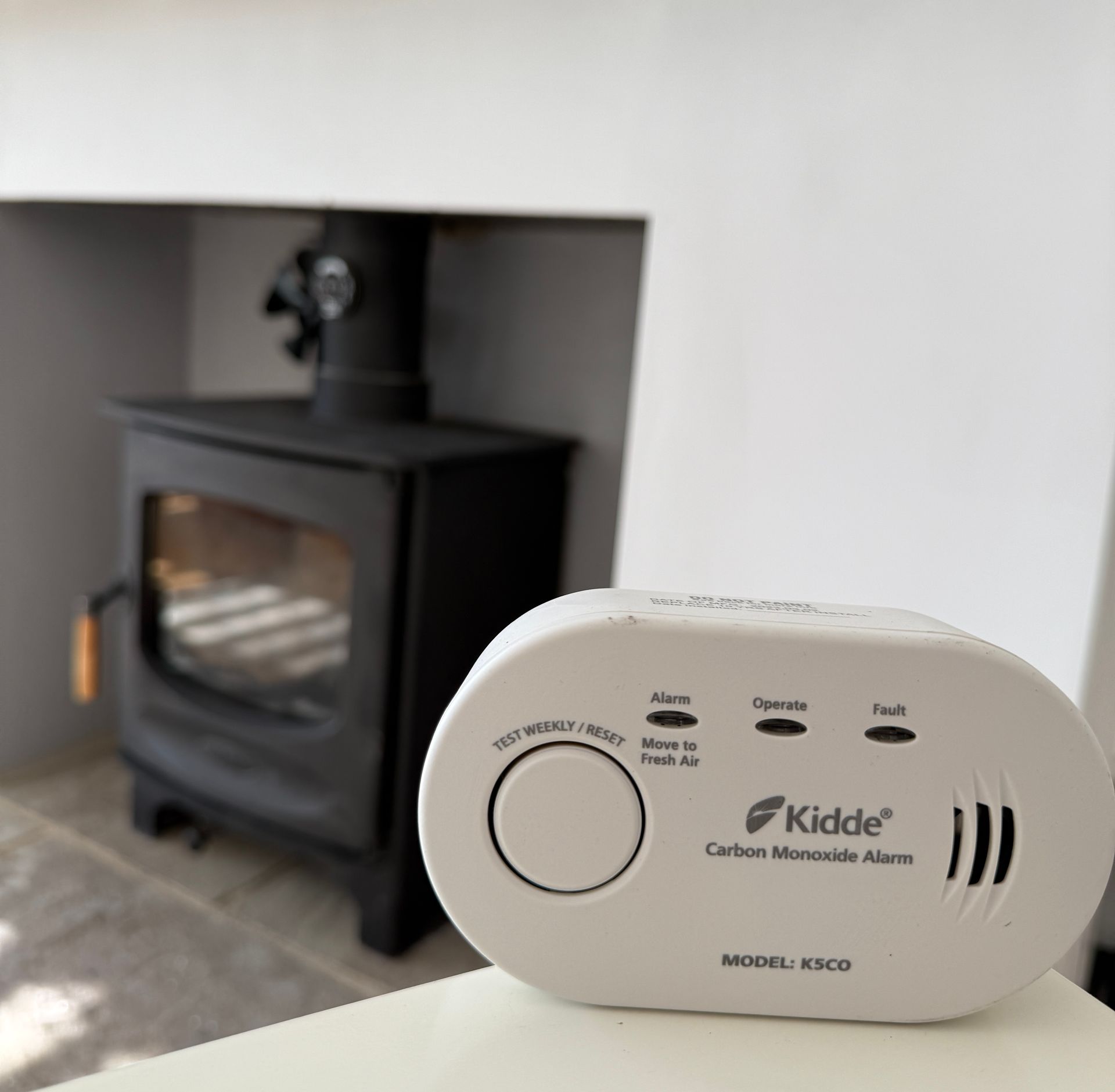 Kidde CO Carbon Monoxide detector by wood burner