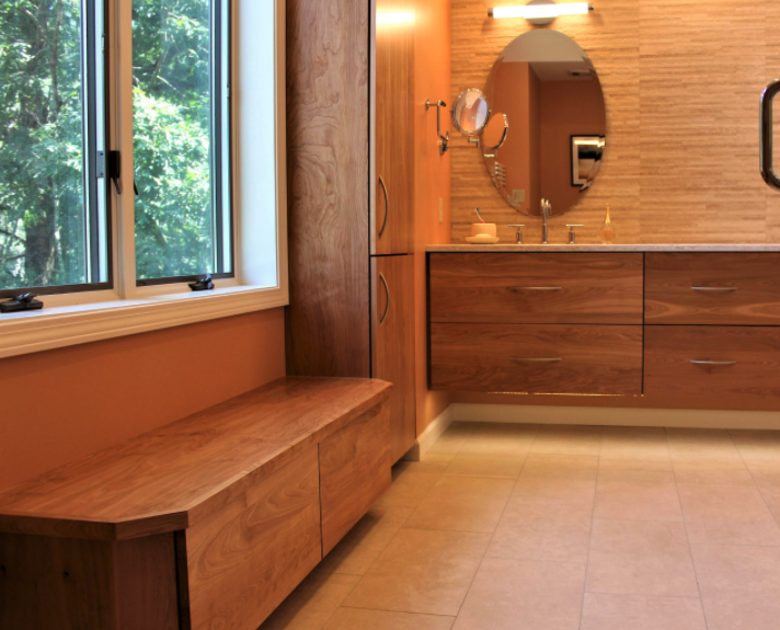 warm and wood style bathroom remodel by Joseph Chapdelaine & Sons in East Longmeadow, MA