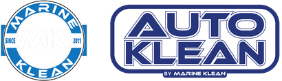 A blue and white logo for auto klean by marine klean