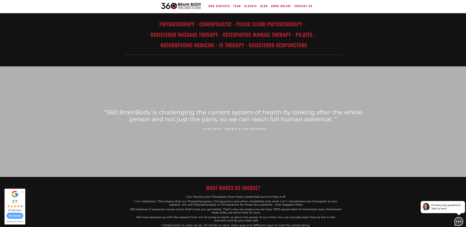 A screenshot of a website with a gray background and red text.