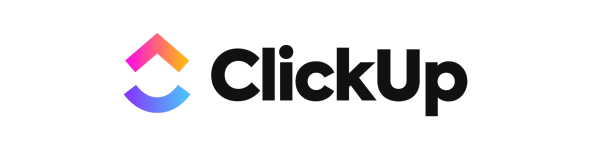 A logo for a company called clickup with a colorful arrow.