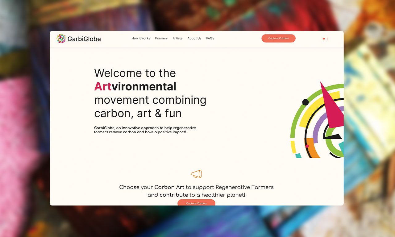 A screenshot of a website that says welcome to the artvironmental movement combining carbon , art and fun.
