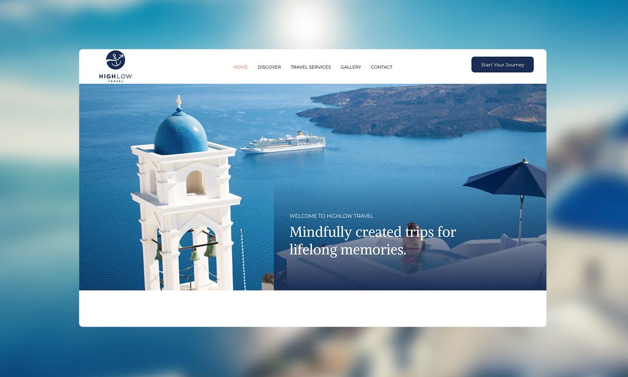 A screenshot of a website showing a bell tower and a boat in the ocean.
