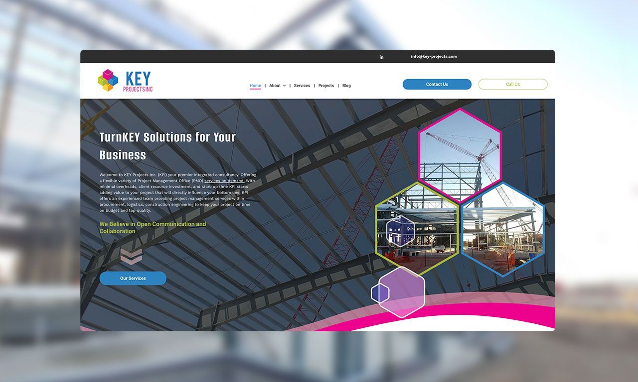 A screenshot of a website with a building in the background.