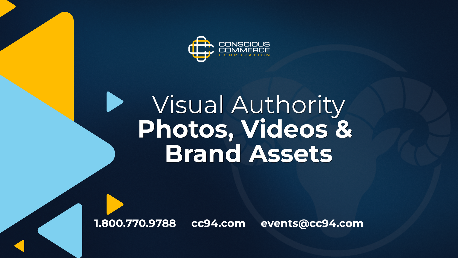 Digital card for Conscious Commerce featuring contact info, brand logo, and the title 