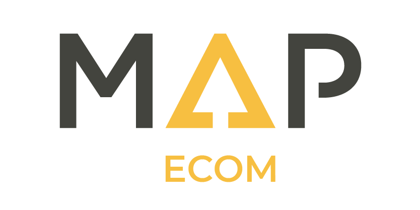 A logo for MAP ecom is shown on a white background.