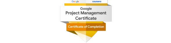 A google project management certificate is displayed on a white background.