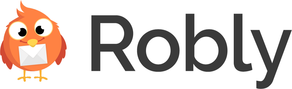 Orange cartoon owl logo next to the word “Robly” in dark gray text
