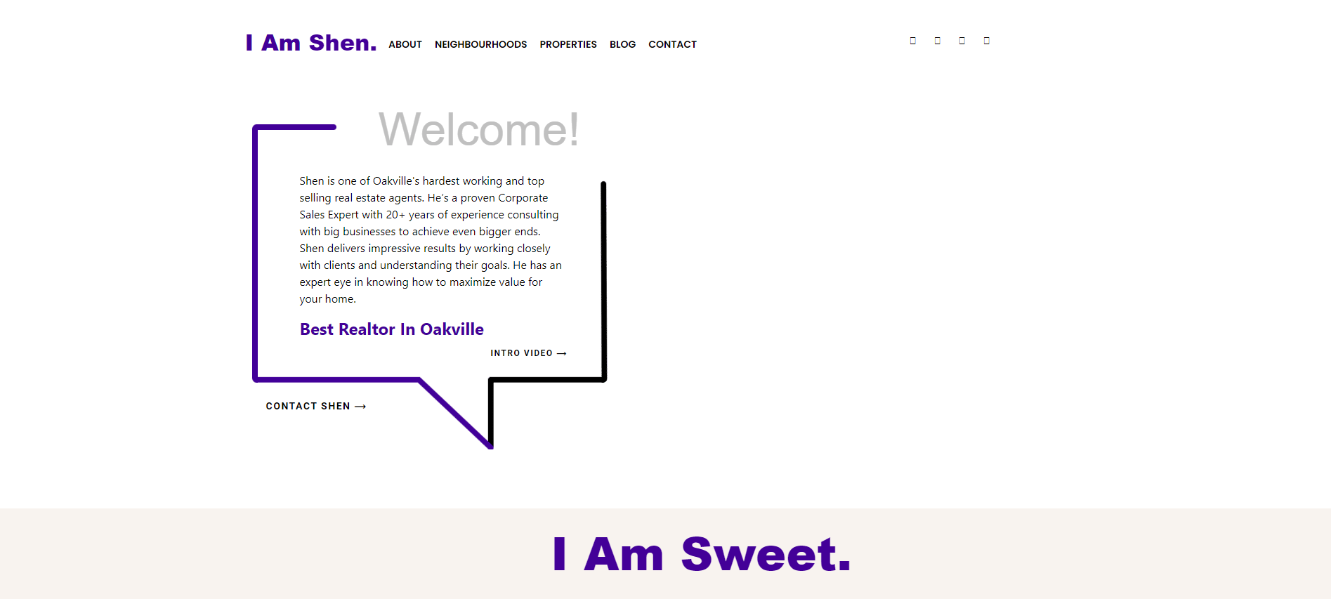 A speech bubble with the words welcome and i am sweet on it