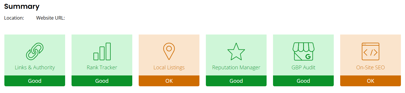 A local search audit summary block