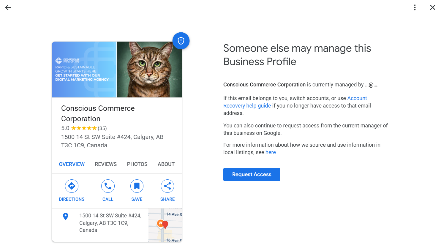 an image showing an ownership request for Google Business Profile