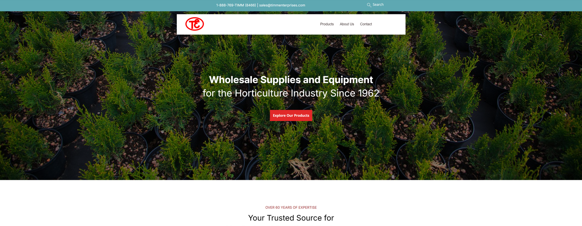 Website homepage with a background of green trees, a logo, and text.