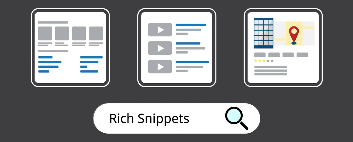 A set of icons with a search bar that says rich snippets