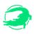 Green crocodile logo inside a thin circular ring on a white background