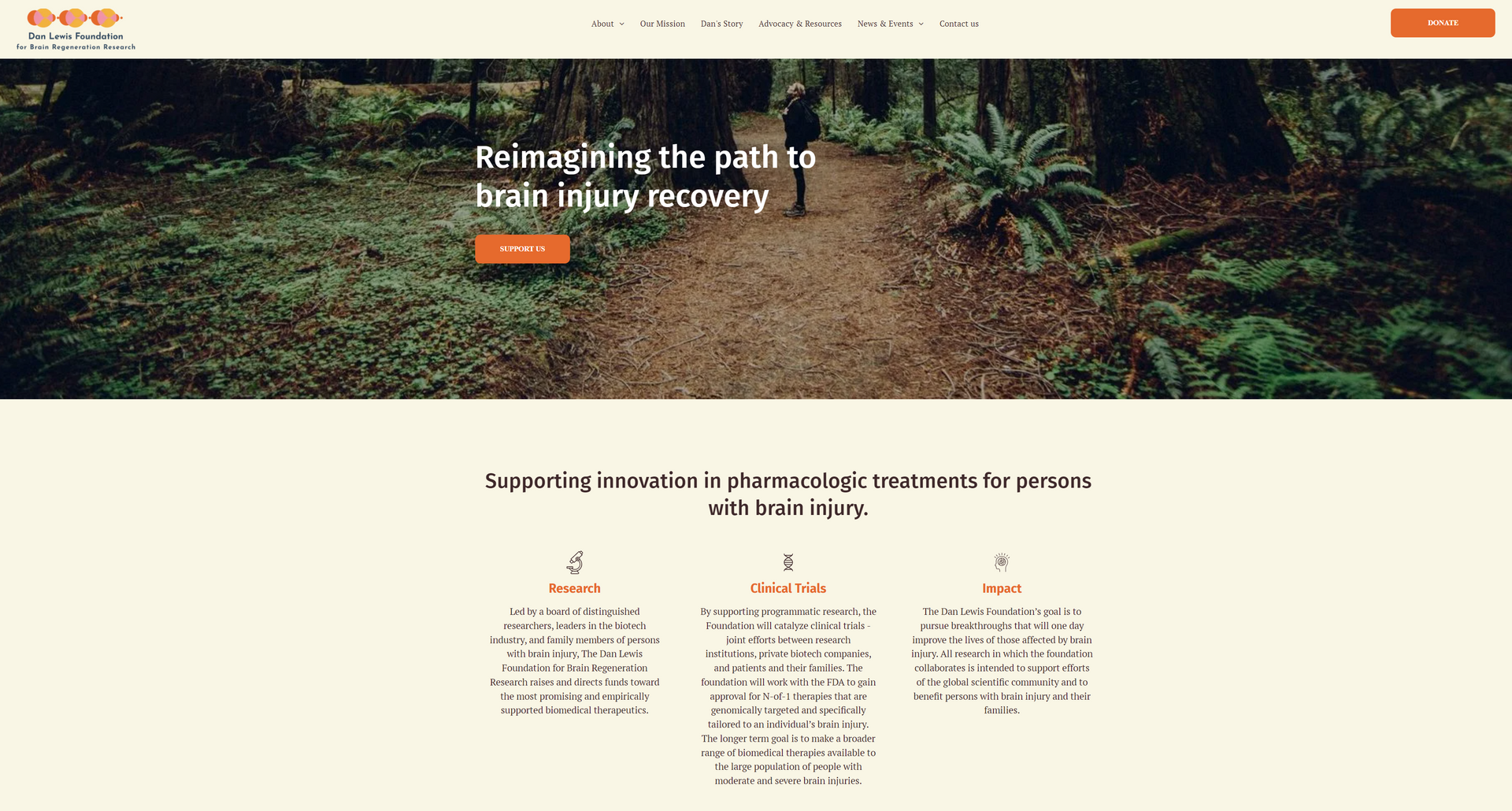 A screenshot of a website showing a path in the woods.