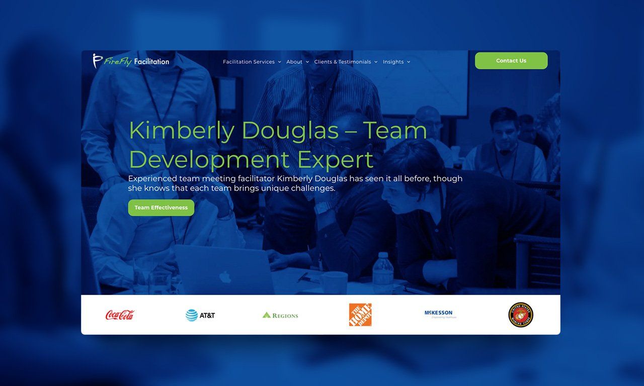 A screenshot of a website for kimberly douglas team development export