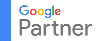 Google Partner logo with multicolor “Google” text and gray “Partner” beside a blue vertical bar