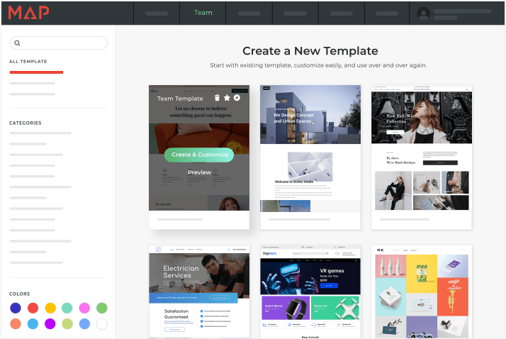 A screenshot of a website that says create a new template