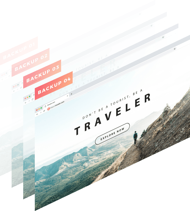 A traveler website shows a man standing on a mountain.