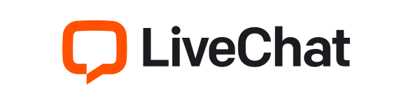 The logo for livechat is orange and black with a speech bubble.
