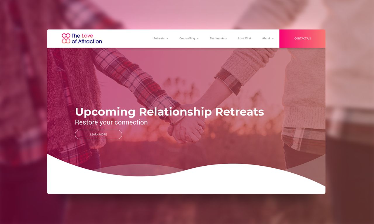 Screen capture of the Love of Attraction site with the text