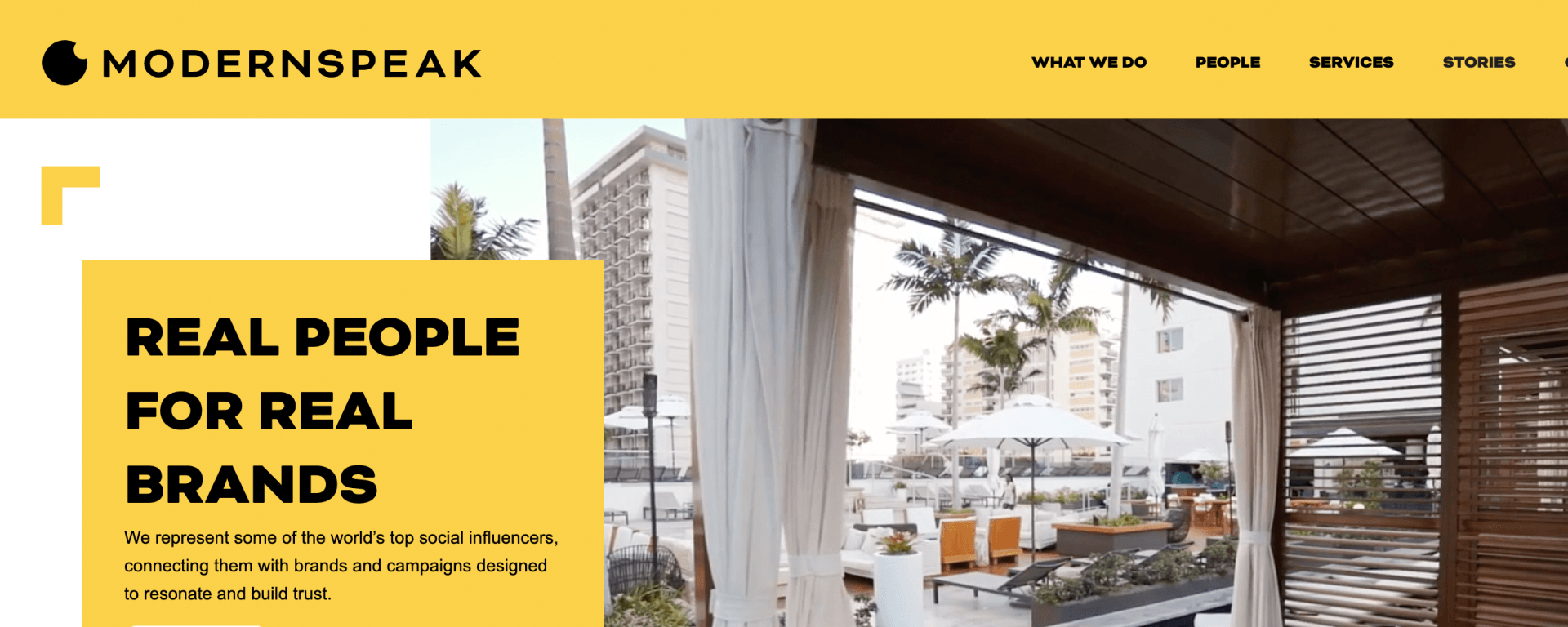 A screenshot of the website for modern peak , a company that sells real people for real brands.