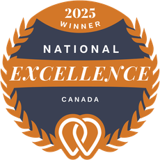 A badge that says 2025 national excellence canada