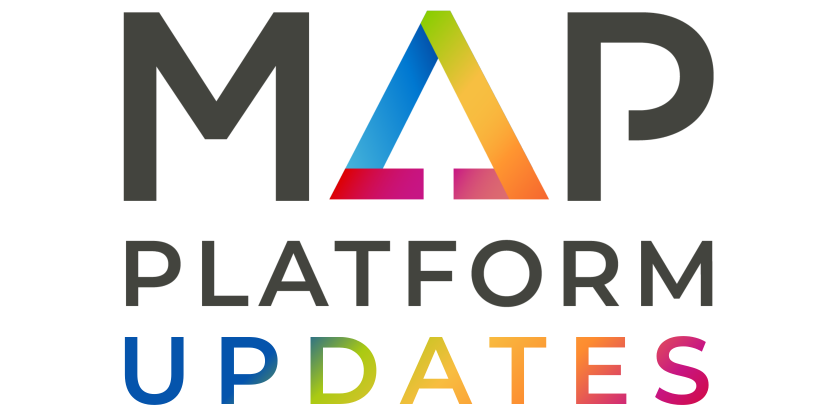 MAP Platform Updates logo with multicolor triangle in the word “MAP” over gray and blue text
