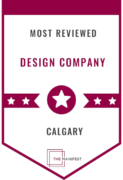A badge that says most reviewed design company calgary