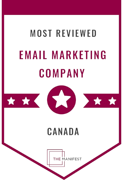 A badge that says most reviewed email marketing company canada