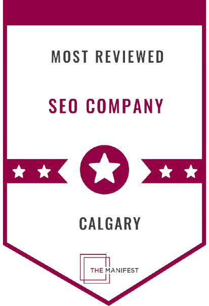 A badge that says most reviewed seo company calgary